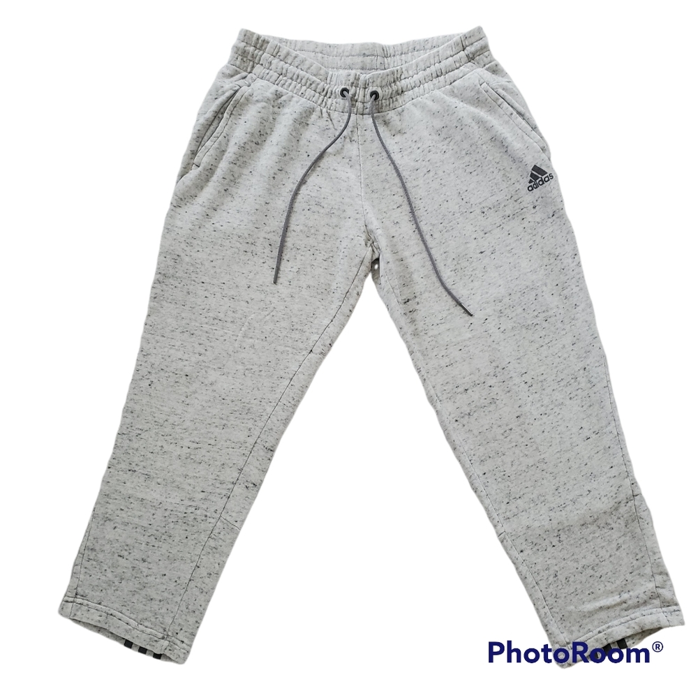 Adidas crop ankle sweatpants sz medium 3 stripes logo white light gray